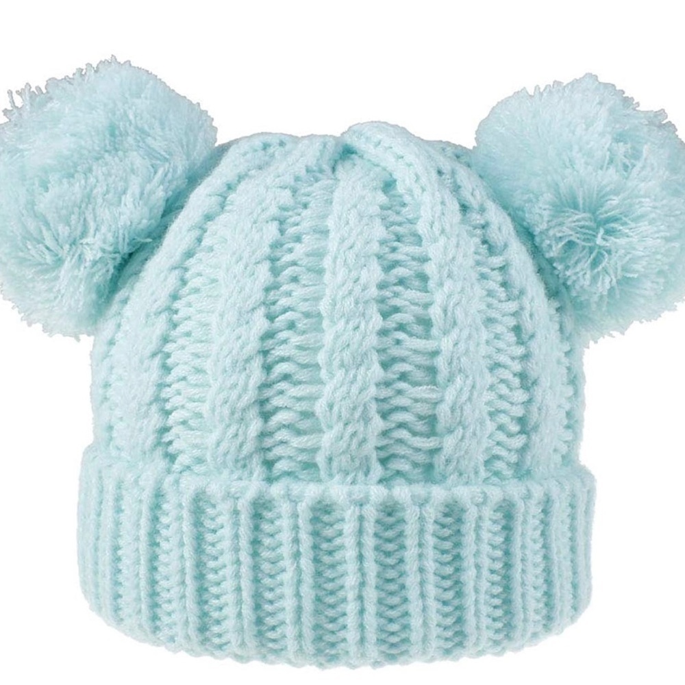 Turquoise Pom ball toddler winter hat